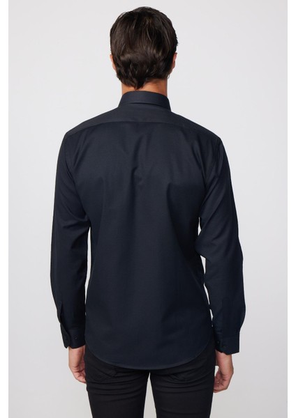 Modern Slim Fit Pamuklu Kolay Ütü Armürlü Siyah Erkek Gömlek indirimleri