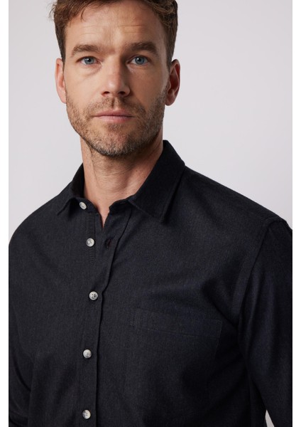 Erkek Klasik Fit Normal Kesim Uzun Kollu Pamuklu Tek Cepli Armürlü Kışlık Oduncu Siyah Gömlek fiyatları