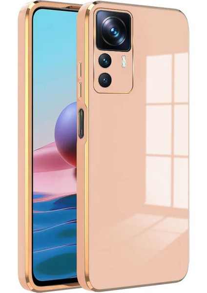 Xiaomi Mi 12T Pro Kapak Kamera Korumalı Lazer Kesim Lüx Silikon Kılıf - Rose Gold