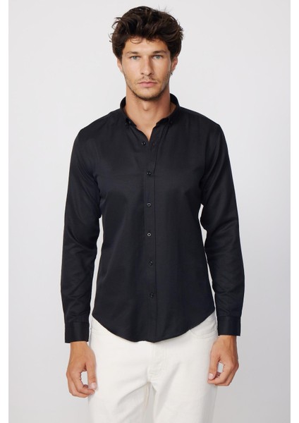 Slim Fit Pamuklu Kolay Ütü Düz Siyah Erkek Gömlek fiyatları