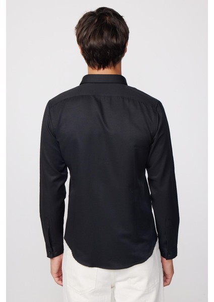 Slim Fit Pamuklu Kolay Ütü Düz Siyah Erkek Gömlek indirimleri