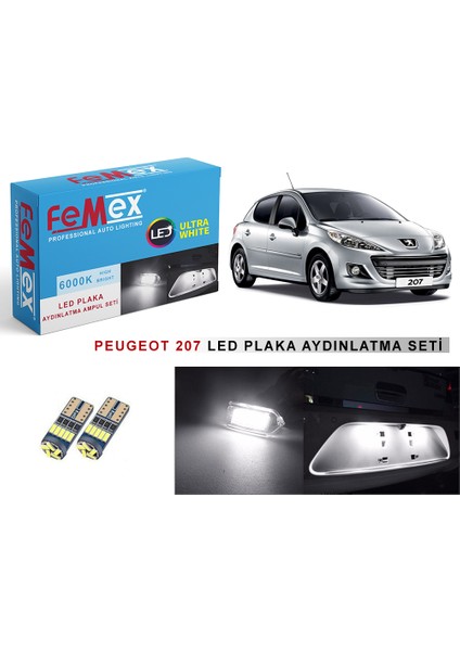 Peugeot 207 LED Plaka Aydınlatma Ampul Seti Femex Parlak Beyaz
