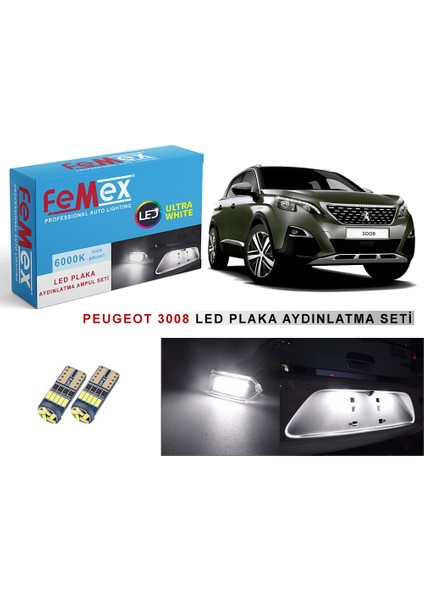 Peugeot 3008 LED Plaka Aydınlatma Ampul Seti Parlak Beyaz