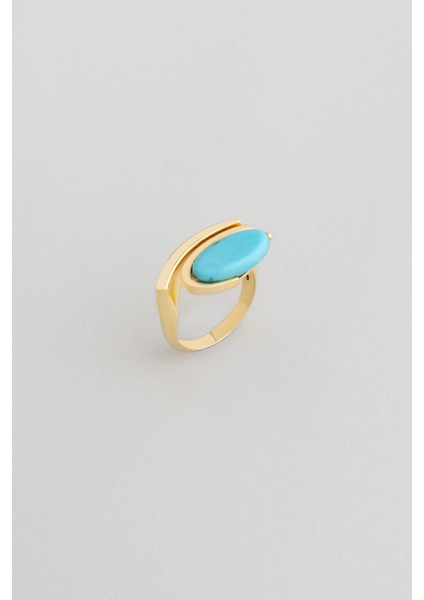 Mistik Turkuaz 18 Ayar Sarı Altın Kaplama Gümüş Tasarım Yüzük