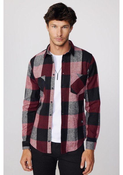 Slim Fit Kareli Çift Cepli Oduncu Erkek Gömlek
