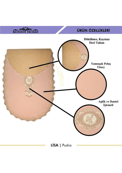 Lisa Pudra 6 Parça Çeyizlik Dantelli 3'lü Banyo Paspası & 3'lü Kirli Çamaşır Sepeti Seti