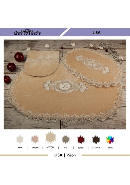 Lisa Vizon 6 Parça Çeyizlik Dantelli 3'lü Banyo Paspası & 3'lü Kirli Çamaşır Sepeti Seti