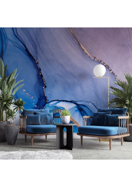 Göz Alıcı Mavi Mermer Desenli Duvar Kağıdı, Altın Görünümlü Duvar Resmi fiyatları