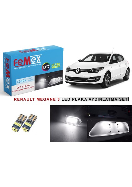 Renault Megane 3 LED Plaka Aydınlatma Ampul Seti Femex Parlak Beyaz