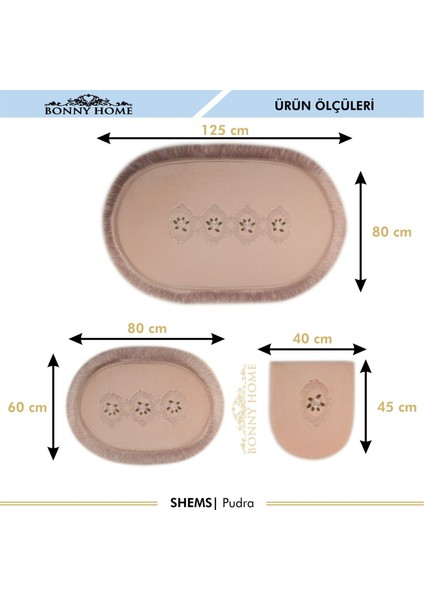 Shems Pudra 6 Parça Çeyizlik Dantelli 3'lü Banyo Paspası & 3'lü Kirli Çamaşır Sepeti Seti indirimleri