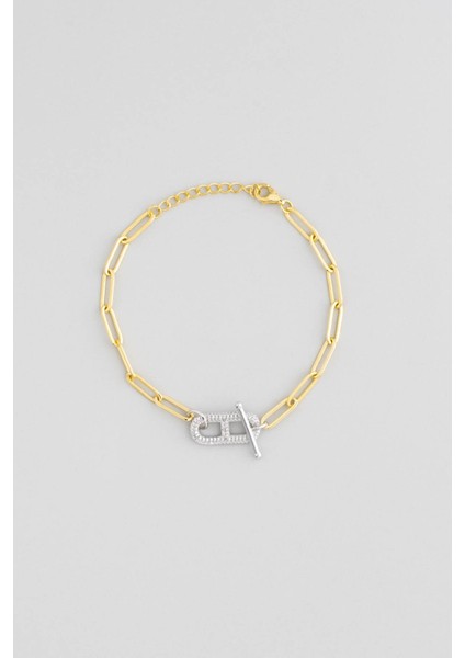 Ikonik Tasarım 18 Ayar Altın Kaplama 20 cm Gümüş Zincir Bileklik