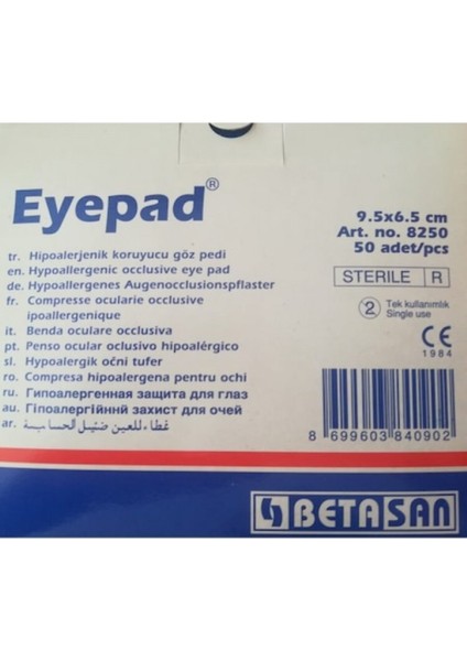 Eyepad Steril Yapışkanlı Göz Pedi 6,5 x 9,5 cm fiyatları