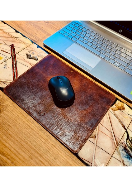 Hakiki Deri Mousepad Vintage Kahve