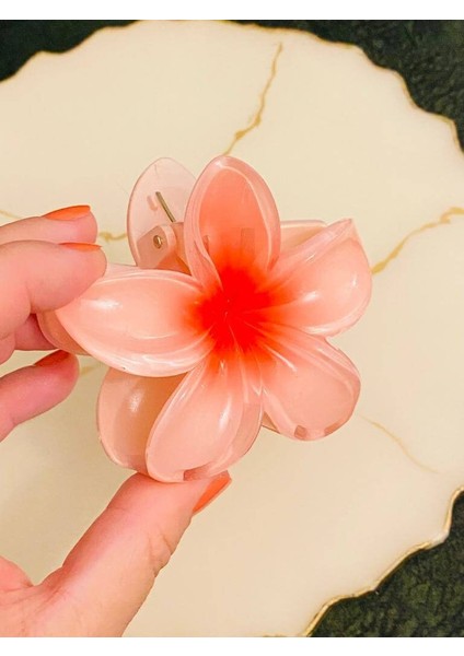 2 Li Lotus Çiçeği Mandal Toka 8,5 Cm(Beyaz-Yavruağzı)