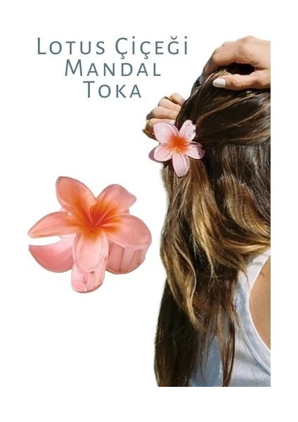 2 Li Lotus Çiçeği Mandal Toka 8,5 Cm(Beyaz-Yavruağzı)