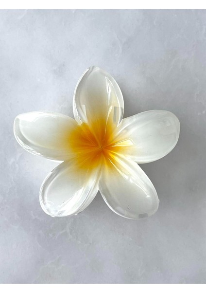 2 Li Lotus Çiçeği Mandal Toka 8,5 Cm(Beyaz-Yavruağzı)