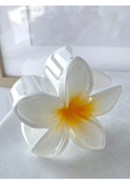 2 Li Lotus Çiçeği Mandal Toka 8,5 Cm(Beyaz-Yavruağzı)