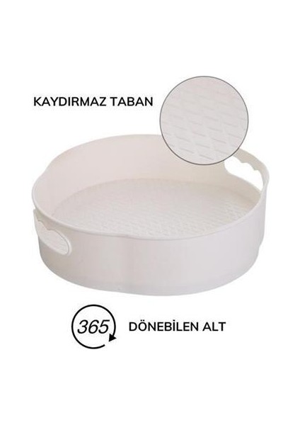 Defne Home Collection 360 Derece Dönebilen Mekanizmalı Yuvarlak Tepsi Formlu Sunum ve Servis Organizer Tablası