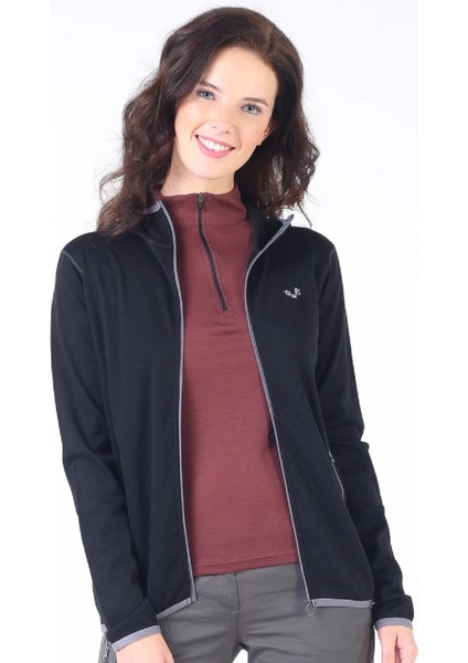 Marin Fermuarlı Kapüşonlu Kadın Sweatshirt - Blk