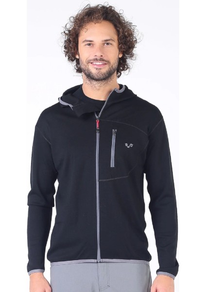 Maestro Fermuarlı Kapüşonlu Erkek Sweatshirt - Blk