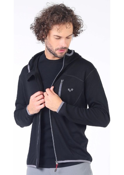 Maestro Fermuarlı Kapüşonlu Erkek Sweatshirt - Blk