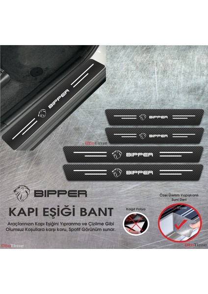 Peugeot Bipper Logolu Karbon Kapı Eşiği Koruyucu Suni Deri 4'lü Set