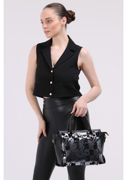 Siyah Süet Baskı Desenli Kadın El Omuz Çantası fiyatları