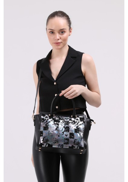 Siyah Süet Baskı Desenli Kadın El Omuz Çantası fırsatları