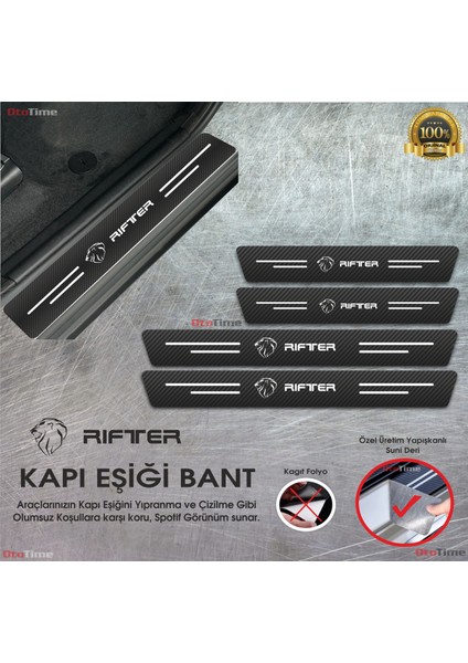 Peugeot Rifter Logolu Karbon Kapı Eşiği Koruyucu Suni Deri 4'lü Set