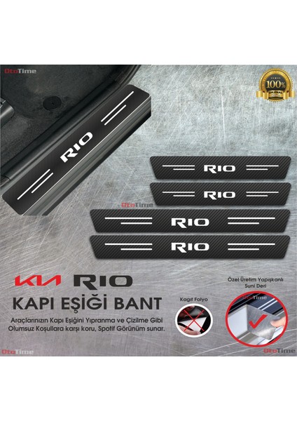 Kia Rio Logolu Karbon Kapı Eşiği Koruyucu Suni Deri 4'lü Set