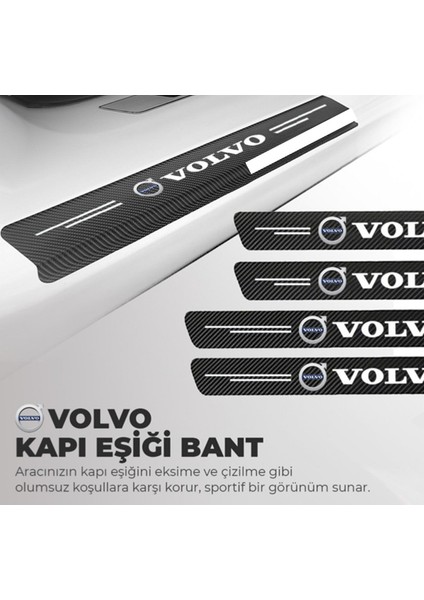 Volvo Logolu Karbon Kapı Eşiği Koruyucu Bant Folyo 4'lü Set