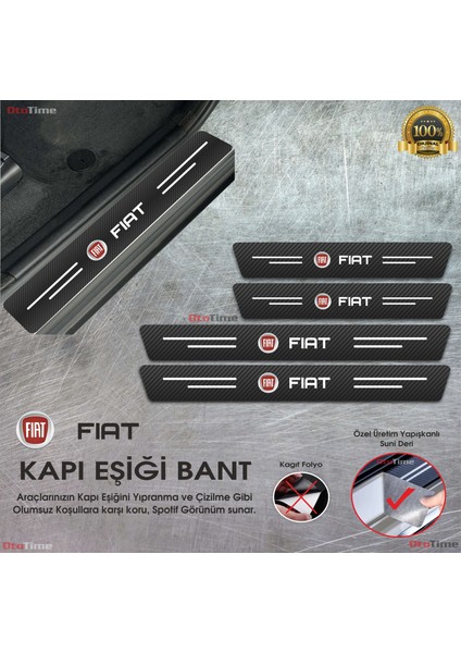 Fiat Logolu Karbon Kapı Eşiği Koruyucu Suni Deri 4'lü Set