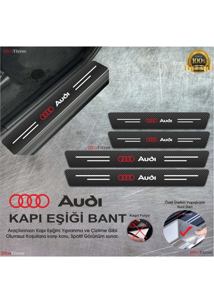 Audi Logolu Karbon Kapı Eşiği Koruyucu Suni Deri 4'lü Set