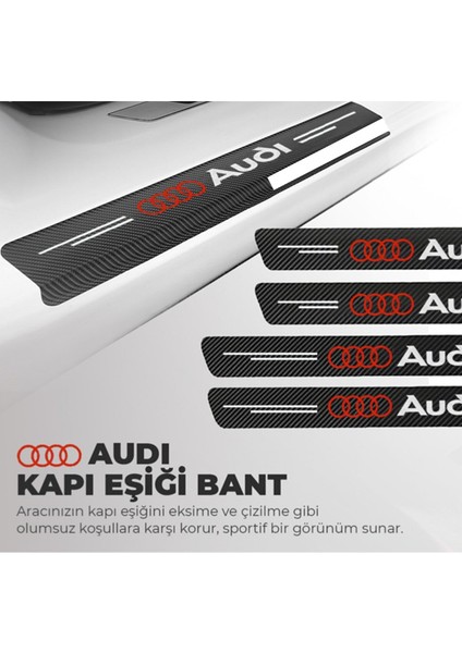 Audi Logolu Karbon Kapı Eşiği Koruyucu Bant Folyo 4'lü Set