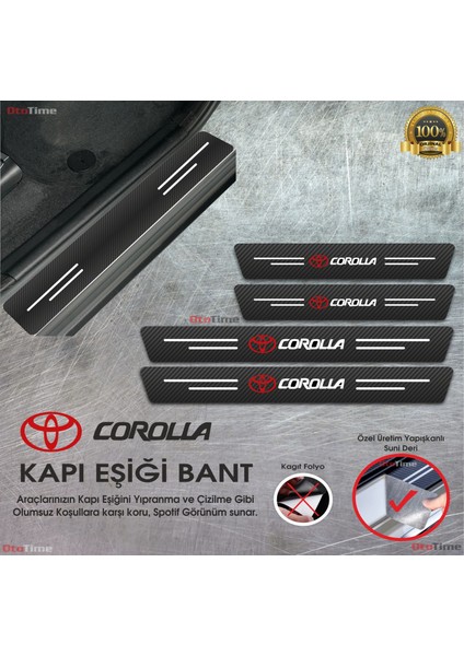 Toyota Corolla Logolu Karbon Kapı Eşiği Koruyucu Suni Deri 4'lü Set