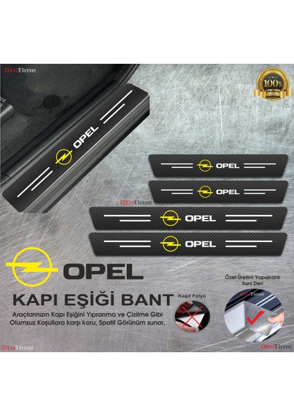 Opel Logolu Karbon Kapı Eşiği Koruyucu Suni Deri 4'lü Set