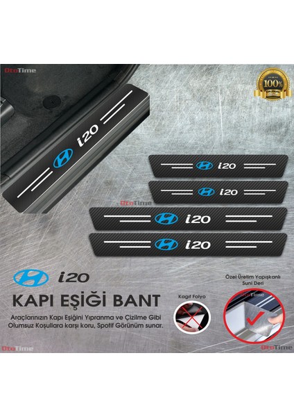 Hyundai I20 Logolu Karbon Kapı Eşiği Koruyucu Suni Deri 4'lü Set