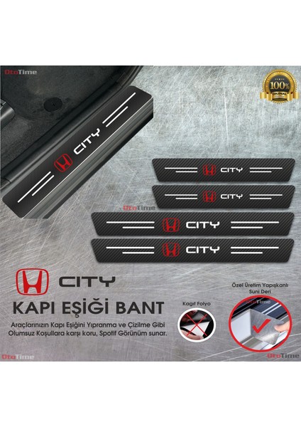 Honda City Logolu Karbon Kapı Eşiği Koruyucu Suni Deri 4'lü Set