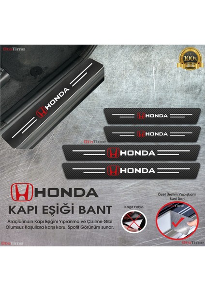 Honda Logolu Karbon Kapı Eşiği Koruyucu Suni Deri 4'lü Set