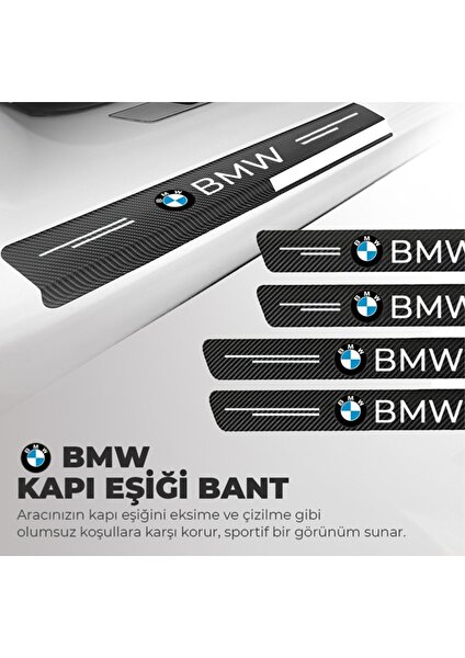 Bmw Logolu Karbon Kapı Eşiği Koruyucu Bant Folyo 4'lü Set