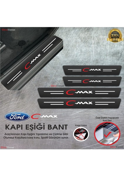 Ford C Max Logolu Karbon Kapı Eşiği Koruyucu Suni Deri 4'lü Set