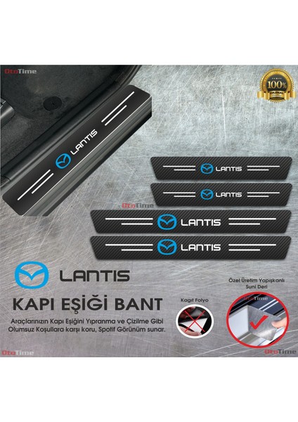 Mazda Lantis Logolu Karbon Kapı Eşiği Koruyucu Suni Deri 4'lü Set