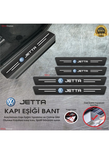 Volkwagen Jetta Logolu Karbon Kapı Eşiği Koruyucu Suni Deri 4'lü Set