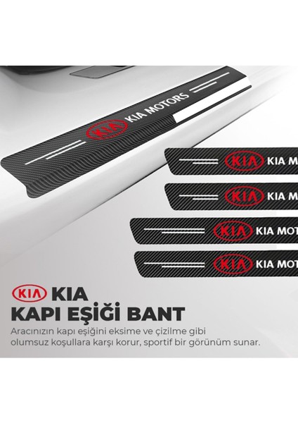 Kia Logolu Karbon Kapı Eşiği Koruyucu Bant Folyo 4'lü Set