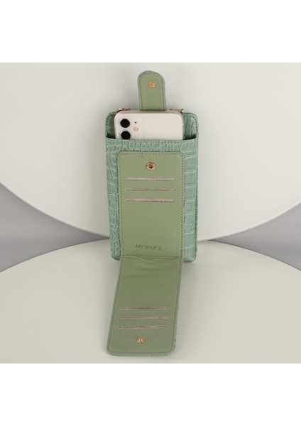 Kadın Deri Çapraz Cüzdan ve Kartlık Bölmeli Telefon Çantası 1618 Mint Yeşili fırsatları