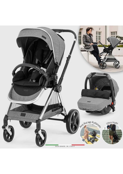 Mido 2 Travel Sistem Bebek Arabası Silver Gri-Siyah