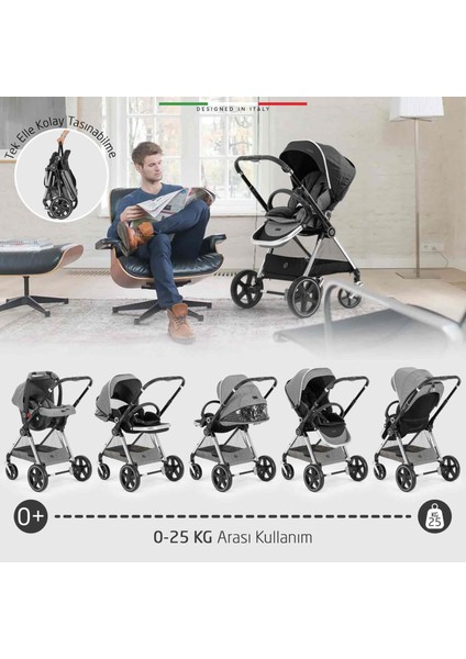 Mido 2 Travel Sistem Bebek Arabası Silver Gri-Siyah