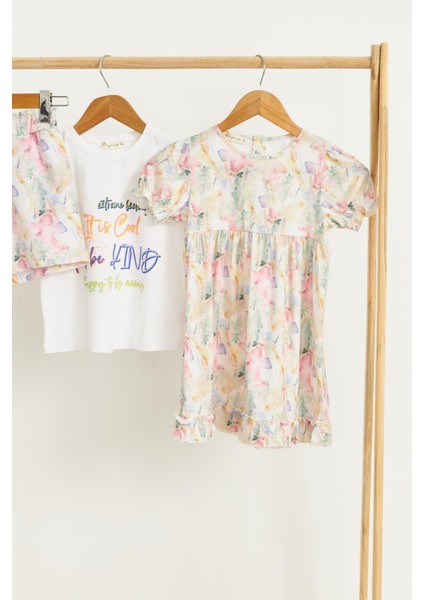 3'lü Tshirt Elbise Şort Sarı Takım