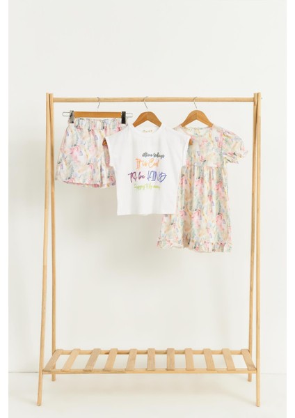 3'lü Tshirt Elbise Şort Sarı Takım