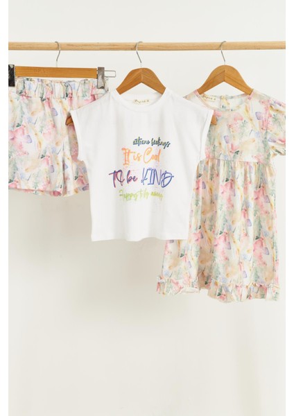 3'lü Tshirt Elbise Şort Sarı Takım